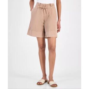 HUGO BOSS Orange High-Rise Tara Short Baggy-Fit Trouser Shorts Beige 4